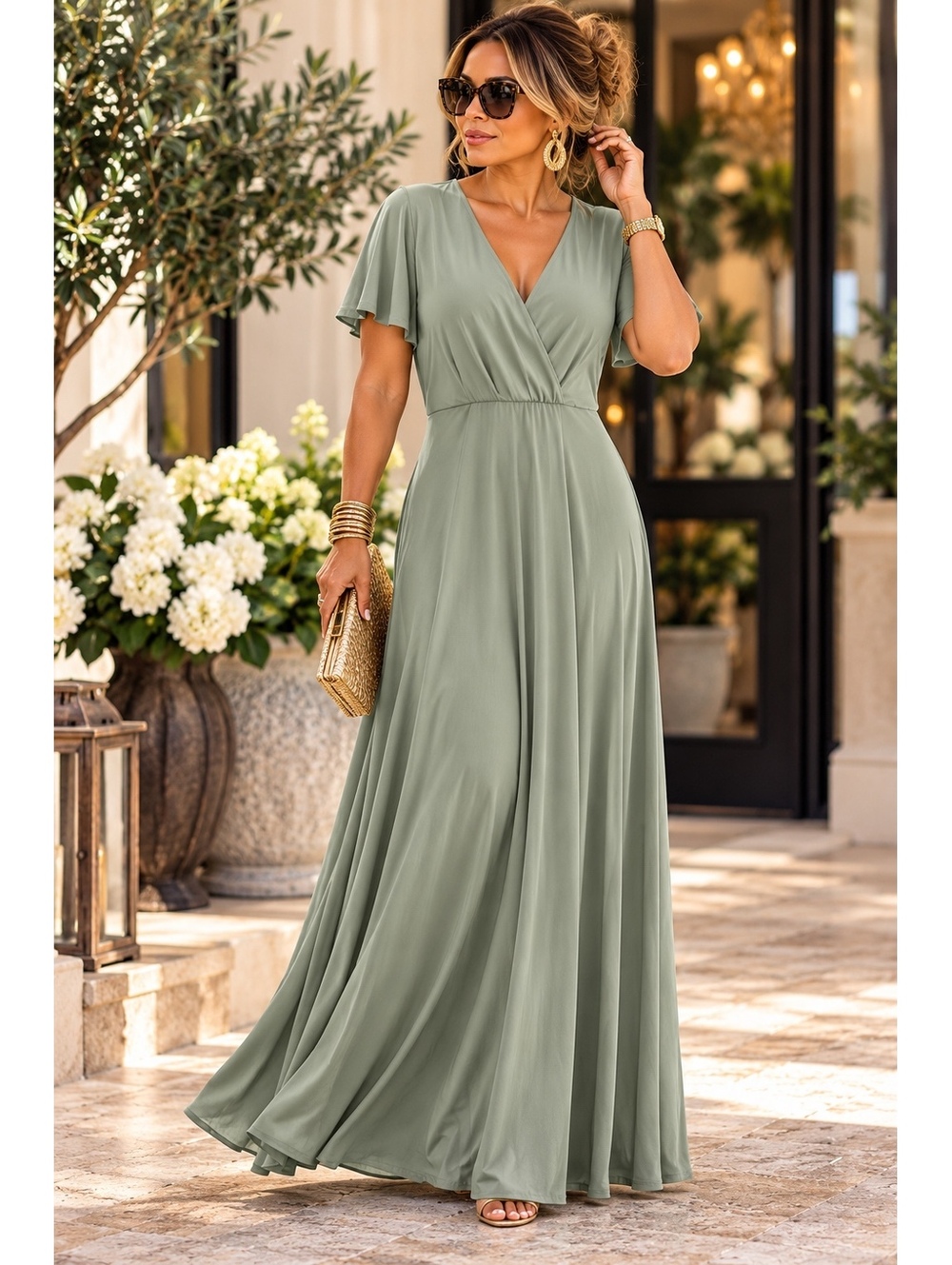 Baltic Born Daniella Romantic Ethereal Cottage Core Sage Wrap Dress Size-Small